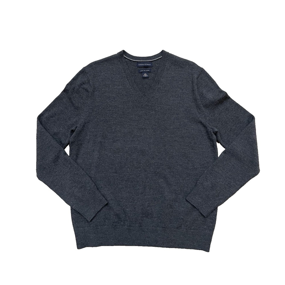 Banana Republic Gray‎ V Neck 100% Merino Wool Sweater Sz L Unisex